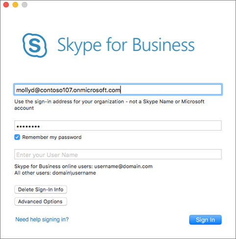 skype for business mac layout